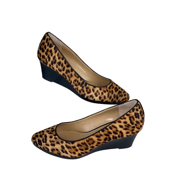 Talbots Laney Brown Black Leopard Print Hair Almond Toe Wedge Heel Pump 7.5 - Picture 6 of 8